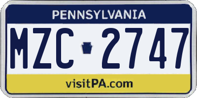 PA license plate MZC2747