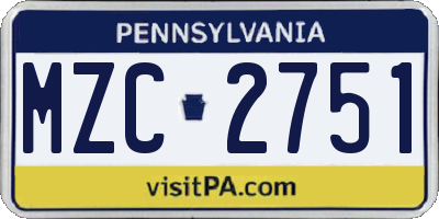 PA license plate MZC2751