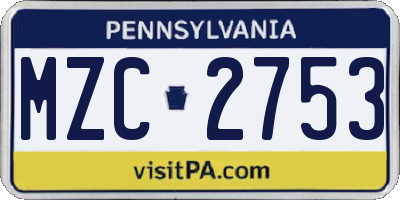 PA license plate MZC2753