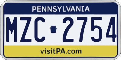 PA license plate MZC2754
