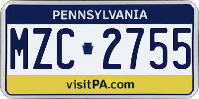 PA license plate MZC2755