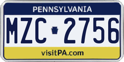 PA license plate MZC2756
