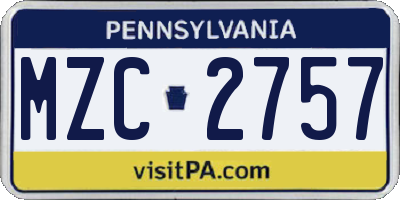 PA license plate MZC2757