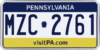 PA license plate MZC2761