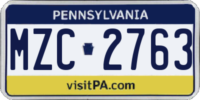 PA license plate MZC2763