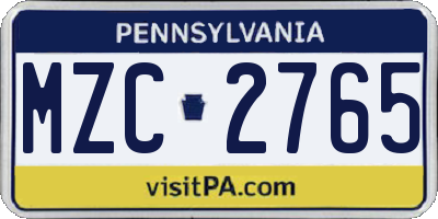 PA license plate MZC2765