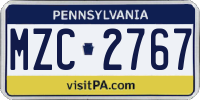 PA license plate MZC2767