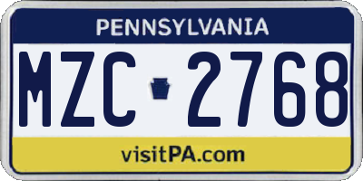 PA license plate MZC2768