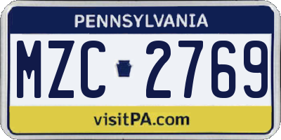 PA license plate MZC2769
