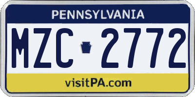 PA license plate MZC2772
