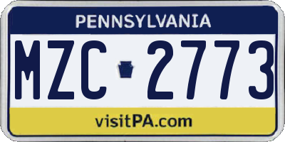 PA license plate MZC2773