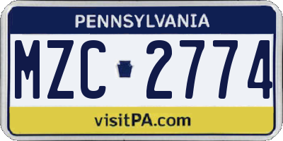 PA license plate MZC2774