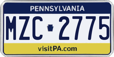 PA license plate MZC2775