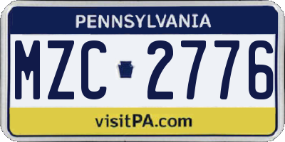 PA license plate MZC2776