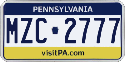 PA license plate MZC2777