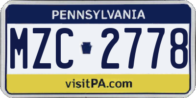 PA license plate MZC2778