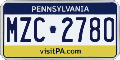 PA license plate MZC2780