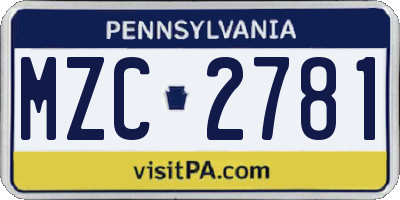PA license plate MZC2781