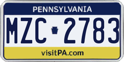 PA license plate MZC2783