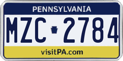PA license plate MZC2784
