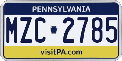 PA license plate MZC2785