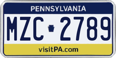 PA license plate MZC2789