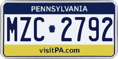 PA license plate MZC2792