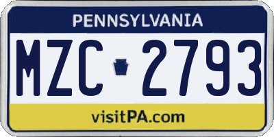 PA license plate MZC2793