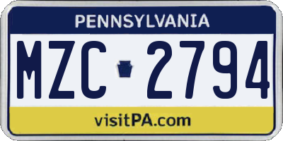 PA license plate MZC2794