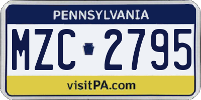 PA license plate MZC2795