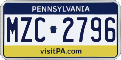 PA license plate MZC2796
