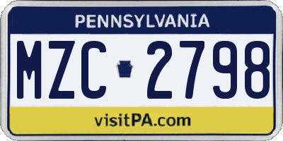 PA license plate MZC2798
