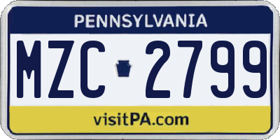 PA license plate MZC2799