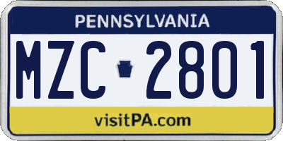 PA license plate MZC2801