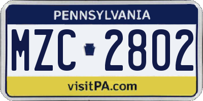 PA license plate MZC2802
