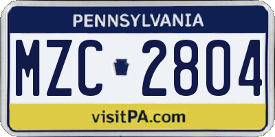 PA license plate MZC2804