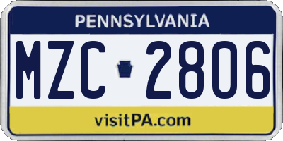 PA license plate MZC2806