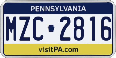 PA license plate MZC2816