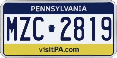 PA license plate MZC2819