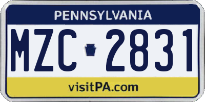 PA license plate MZC2831