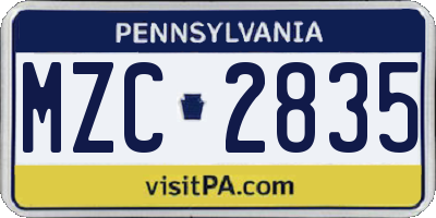 PA license plate MZC2835
