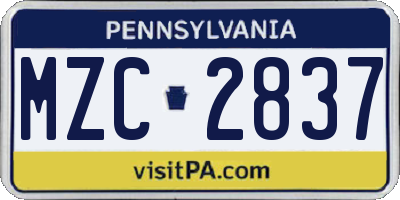 PA license plate MZC2837