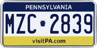 PA license plate MZC2839