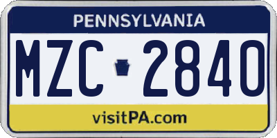 PA license plate MZC2840