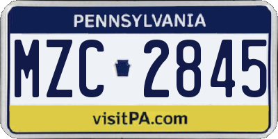 PA license plate MZC2845