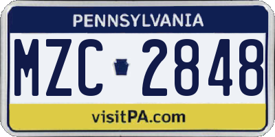 PA license plate MZC2848