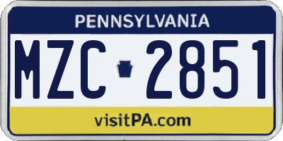 PA license plate MZC2851