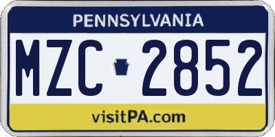PA license plate MZC2852