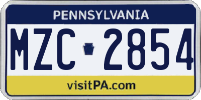 PA license plate MZC2854