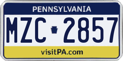 PA license plate MZC2857